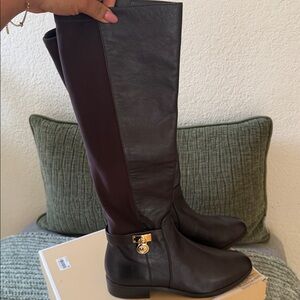 Michael Kors Dark Brown Over-the-Knee Leather Boots. With box